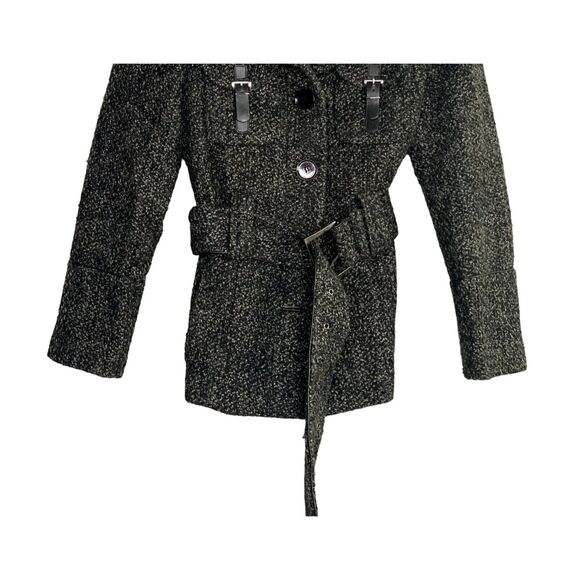 ZARA Wool Blend Long Sleeve Collard Belted Button Up Coat Jacket  M Grey Black - Picture 4 of 15